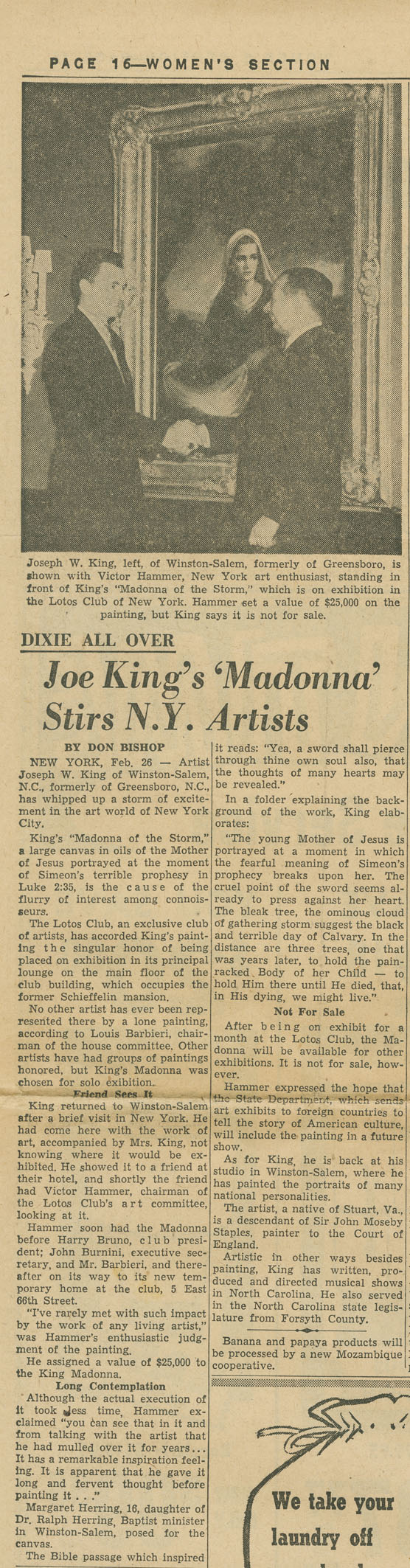 Joe King's 'Madonna' Stirs N.Y. Artists
